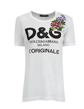 White Logo Floral T-shirt - Dolce & Gabbana - FashionsVida