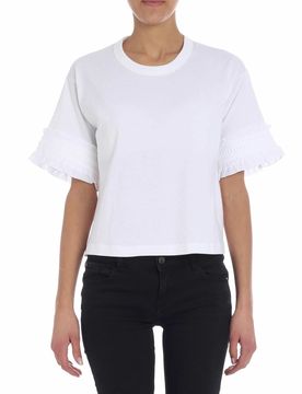 T-shirt girocollo bianca con rouches