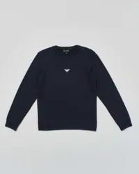 Felpa blu notte girocollo Junior in misto modal e cotone con mini logo aquila stampato
