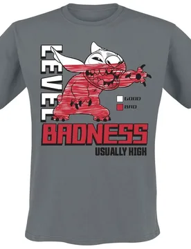 Disney T-Shirt - Level Badness Usually High - M bis 3XL - für Männer - Größe M - charcoal - Lizenzierter Fanartikel - Männer - male - Lilo & Stitch - FashionsVida