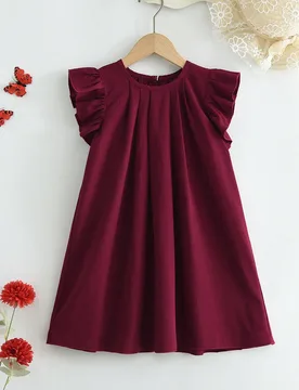 Vestido plisado sin mangas de unicolor con volantes para niña, verano - Shein - FashionsVida