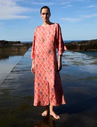 Linear Wave Relaxed V-Neck Maxi Dress Pink Mix female