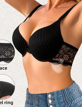Sujetador push-up sexy, sujetador de encaje de unicolor para mujer, sujetador crop top con aros, sujetador push-up, sujetador, lencería sin espalda,