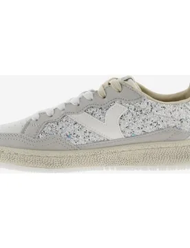Zapatillas deportivas de mujer de glitter con piezas de piel y metalizadas - Victoria - FashionsVida