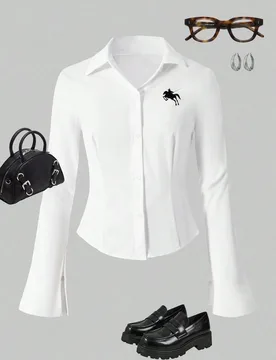 Blusa de manga larga con estampado gráfico casual y bajo curvo para niñas preadolescentes, vuelta al colegio - Shein - FashionsVida
