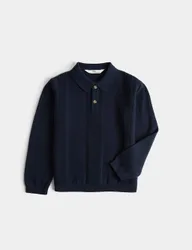Pure Cotton Knitted Polo Shirt (2-8 Yrs) Navy male