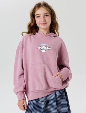 Felpa in cotone con cappuccio e stampa sulla schiena Cinnamoroll - rosa