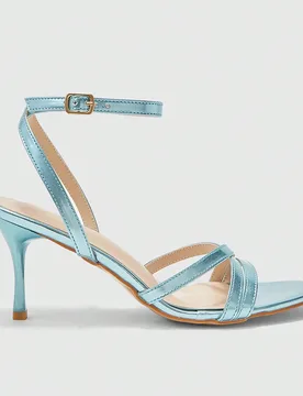 Sandalias de tacón alto de verano con puntera cuadrada, correa sexy con hebilla, estilo de vestido de fiesta, color azul claro, de tacón de aguja si - Shein - FashionsVida