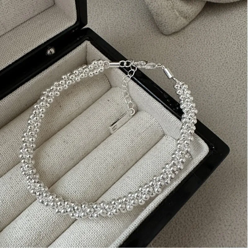S925 pure silver Korean version basic three strand round bead winding bracelet Korean version simple commuting accessory - Aliexpress - FashionsVida
