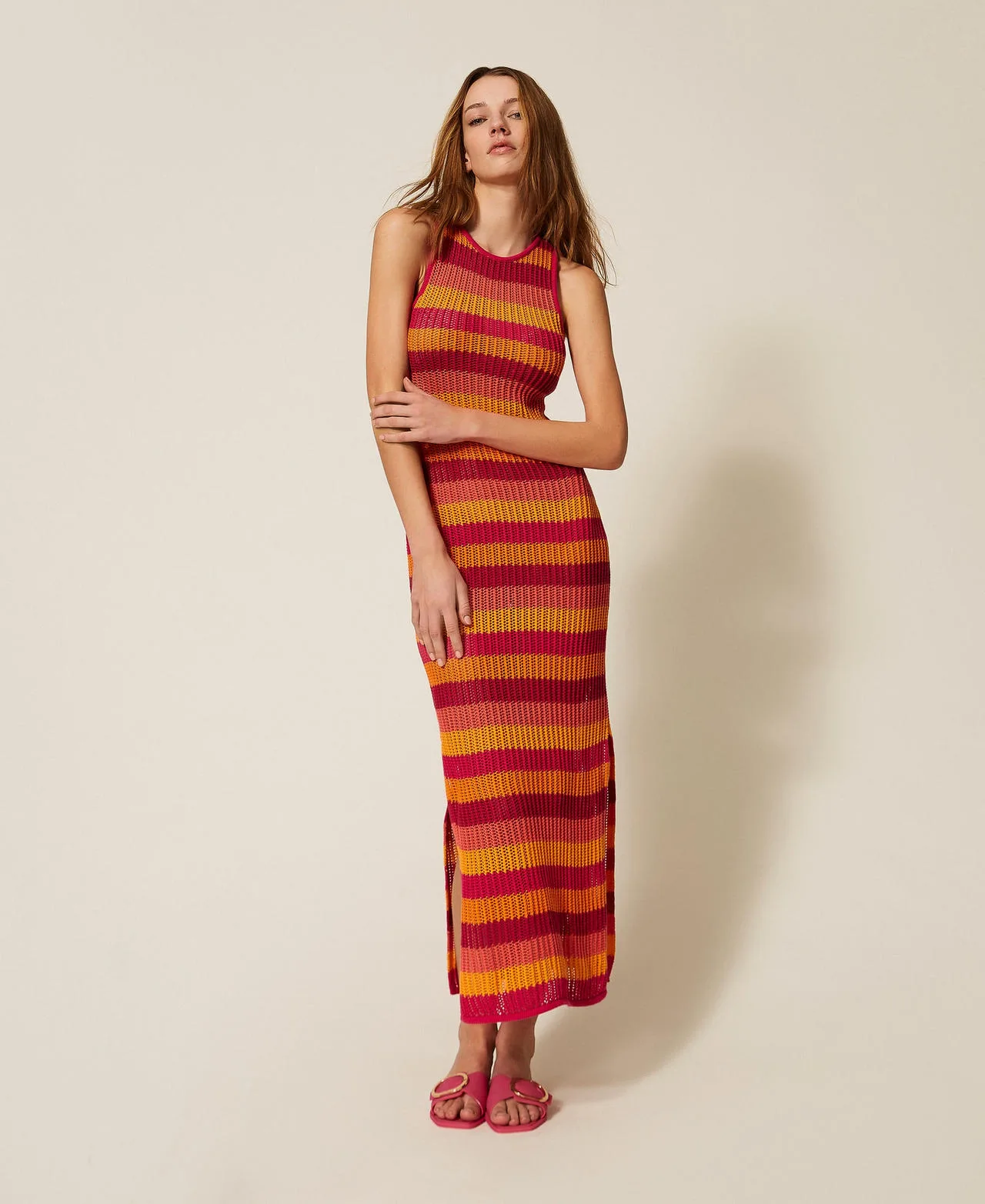 Robe longue en maille rayée - TWINSET - FashionsVida