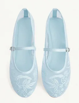 Zapatos de mujer azules de PU con malla, costuras y bordado, de moda, para vacaciones y playa, elegantes y planos - Shein - FashionsVida