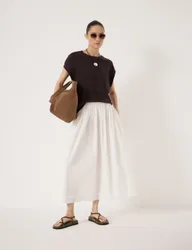 Pure Cotton Midi A-Line Skirt White female