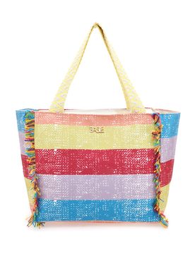 Borsa mare multicolor a righe con frange 22172