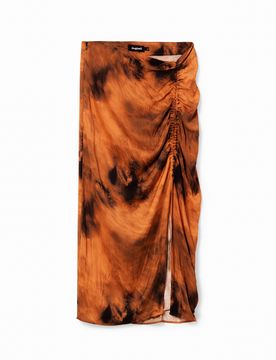 Falda midi fruncido regulable, Mujer, Poliester, Naranja, XS