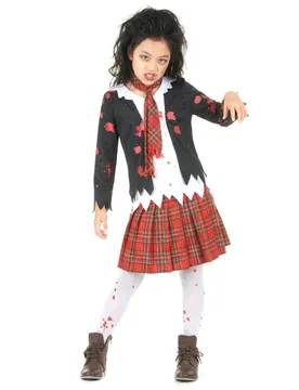 Zombie-Schülerin Halloween-Mädchenkostüm schwarz-weiss-rot - KARNEVAL-MEGASTORE - FashionsVida