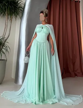 Msikoods Mint Green Corset Evening Dresses 2026 Pleated Detachable Cape Elegant Gown Floor Length Formal Party Dress Customized - Aliexpress - FashionsVida