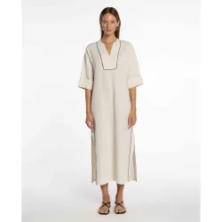 Vestido de lino con vivos en contraste