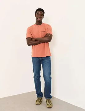 Pure Cotton Crew Neck Embroidered T-Shirt Orange male - Fatface - FashionsVida