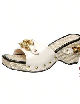 Sandalias con cuña y suela gruesa con remaches, sandalias de verano de moda, sandalias de taco alto cómodas y versátiles para mujeres, talla 42 - Shein - FashionsVida