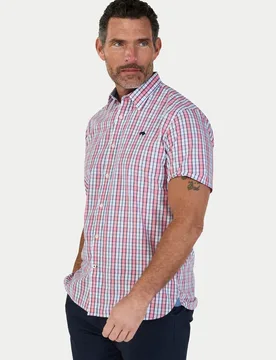 Short Sleeve Large Check Cotton Poplin Mens Shirt - - Size: 3XL - Raging Bull - FashionsVida
