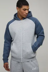 Mens Regular Fit Raglan Sleeve Zip Thru Hoodie - Grey Cotton - Size Medium