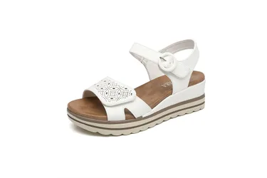 Buckle Ankle Strap & Hook & Loop Toe Strap Sandals - White - Size: 5