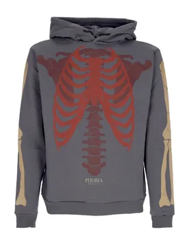 Felpa Leggera Cappuccio Uomo Bones Hoodie Grey/red/beige - PHOBIA - FashionsVida