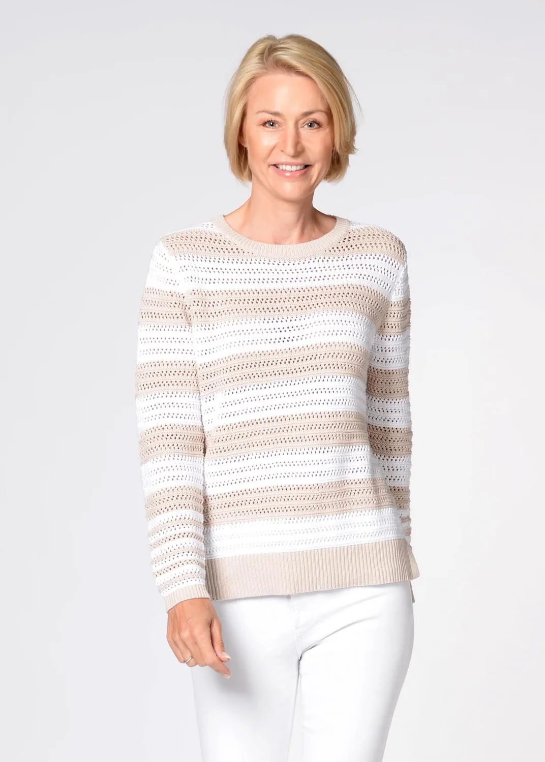 Rdh.-Pullover,1/1 Arm,Streifen female - 46 - FashionsVida