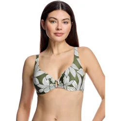 Top de bikini de mujer con escote redondo y anilla central