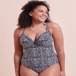 Women's Wild Horizon Padded Plunge Swimsuit in Black Size: 34DD - Black - Size: 34DD