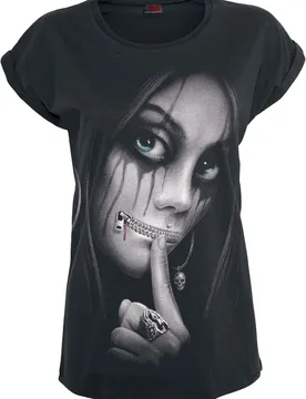 T-Shirt - Zipped - S bis XXL - für Damen - Größe XL - schwarz - Frauen - female - Spiral - FashionsVida