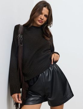 Pantaloncini in eco pelle - nero