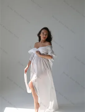 White Women Pregnant Prom Dress For Photo Shoot Sexy V Neck Short Sleeves Ruffles Bridal Morning Robe Customized Party Gown - Aliexpress - FashionsVida