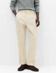 Cotton Rich Relaxed Pleat Front Trousers Light Buff male