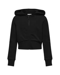 Felpa cropped in misto cotone nera con cappuccio e zip