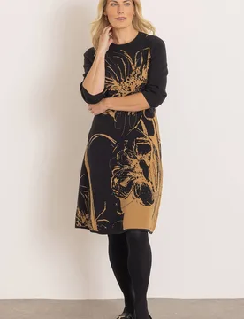 Women's Knitted Floral Dress in Black Size: Medium - Black - Size: M - Klass. - FashionsVida