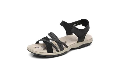 Ultra-Soft Strappy Hook & Loop adjustable Wide fit Flat Sandals - Black - Size: 3