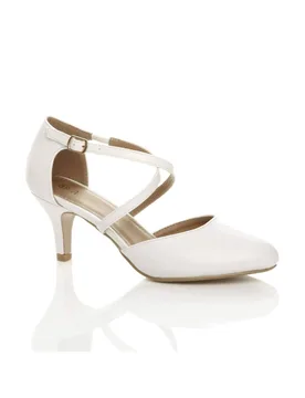 High Heel Crossed Straps Court Shoes - White - Size: 7 - Ajvani - FashionsVida