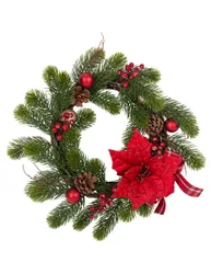 Adventskranz mit Weihnachtsstern grün-braun-rot 40 cm