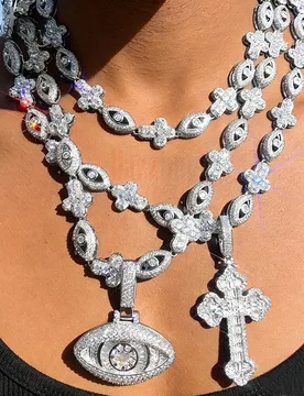 New Eye Cross Necklace Iced Out Bling Silver Color Cubic Zirconia Charm Tennis Chain for Men Women Hip Hop Jewelry - Aliexpress - FashionsVida