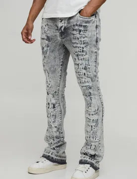 Herren Gestapelte Schmal Geschnittene Ausgestellte Zerrissene Destroyed Jeans Hosen Ice Grey Größe 30 - boohooMAN - FashionsVida