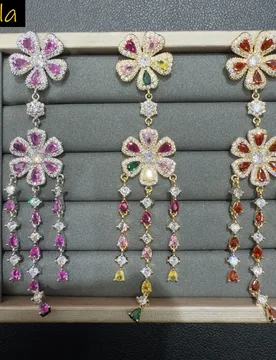 Cubic zirconia long earrings for women luxury jewelry gala event wedding party flower earrings red pink yellow unique gift - Aliexpress - FashionsVida