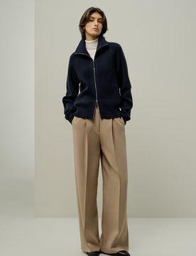 Uomo Cardigan in Cashmere e Lana Merino con Zip a Dolcevita - XS