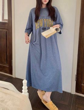 Camisón largo y suelto con estampado de letras y bajo con abertura, ropa de casa para mujer de talla grande, pijama de primavera y verano