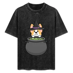 Corgi Wizard Witch Cauldron Potion T-Shirt Work Utility Casual Tee Shirt