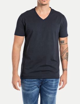 Basic T-Shirt mit V-Ausschnitt Grau M