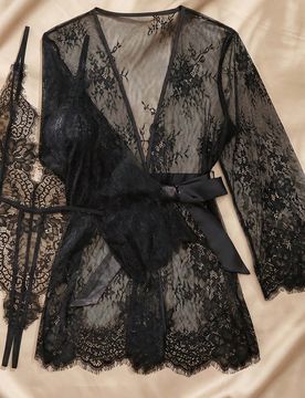 Conjunto de lencería negra elegante y sexy para salir, con detalles cómodos y elegantes, look de chica mala