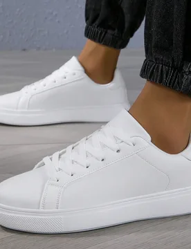 Zapatillas casuales con cordones para hombres y mujeres, zapatos blancos de alta calidad y moda, suela suave y cómoda, antideslizante y resistente al - Shein - FashionsVida