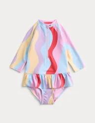 Wave Print Swimsuit (2-8 Yrs) Blue female