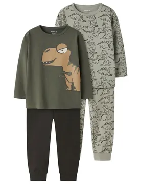 Pigiama A Maniche Lunghe Nightset 2 Unità Seagrass / Dino 3-4 Anni